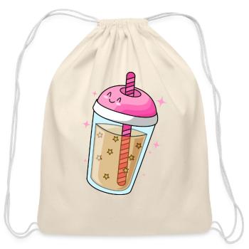 Cute Bubble Tea Design - Cotton Drawstring Bag - natural - Front