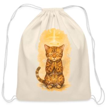 Prayerful Tabby Cat Illustration - Cotton Drawstring Bag - natural - Front