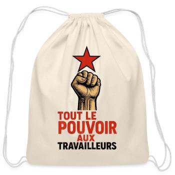 All Power To The Workers Red Star Fist Graphic - Cotton Drawstring Bag - natural - Front