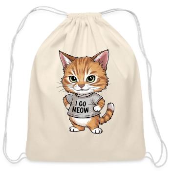 Orange Tabby Cat Wearing Shirt - I Go Meow - Cotton Drawstring Bag - natural - Front