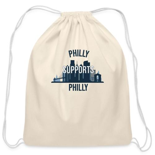 Philly Supports Philly skyline blue transparentbg - Cotton Drawstring Bag