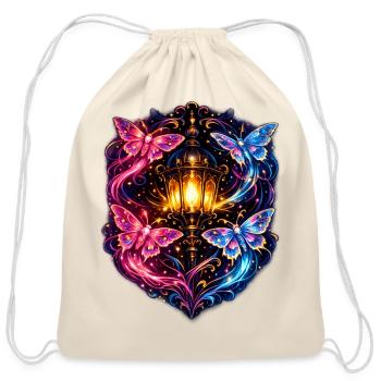 Neon Lantern Butterflies - Cotton Drawstring Bag - natural - Front