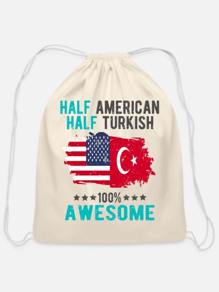 Half American Half Turkish - Cotton Drawstring Bag - natural