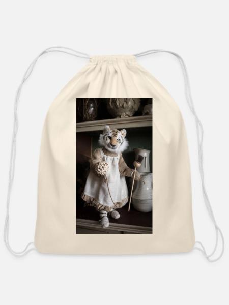 Rustic Tiger Plush Crafter - Cotton Drawstring Bag - natural