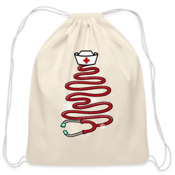 Christmas Stethoscope Nursing Tree - Cotton Drawstring Bag - natural - Front
