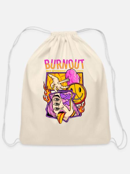 Burnout But Optimistic - Cotton Drawstring Bag - natural