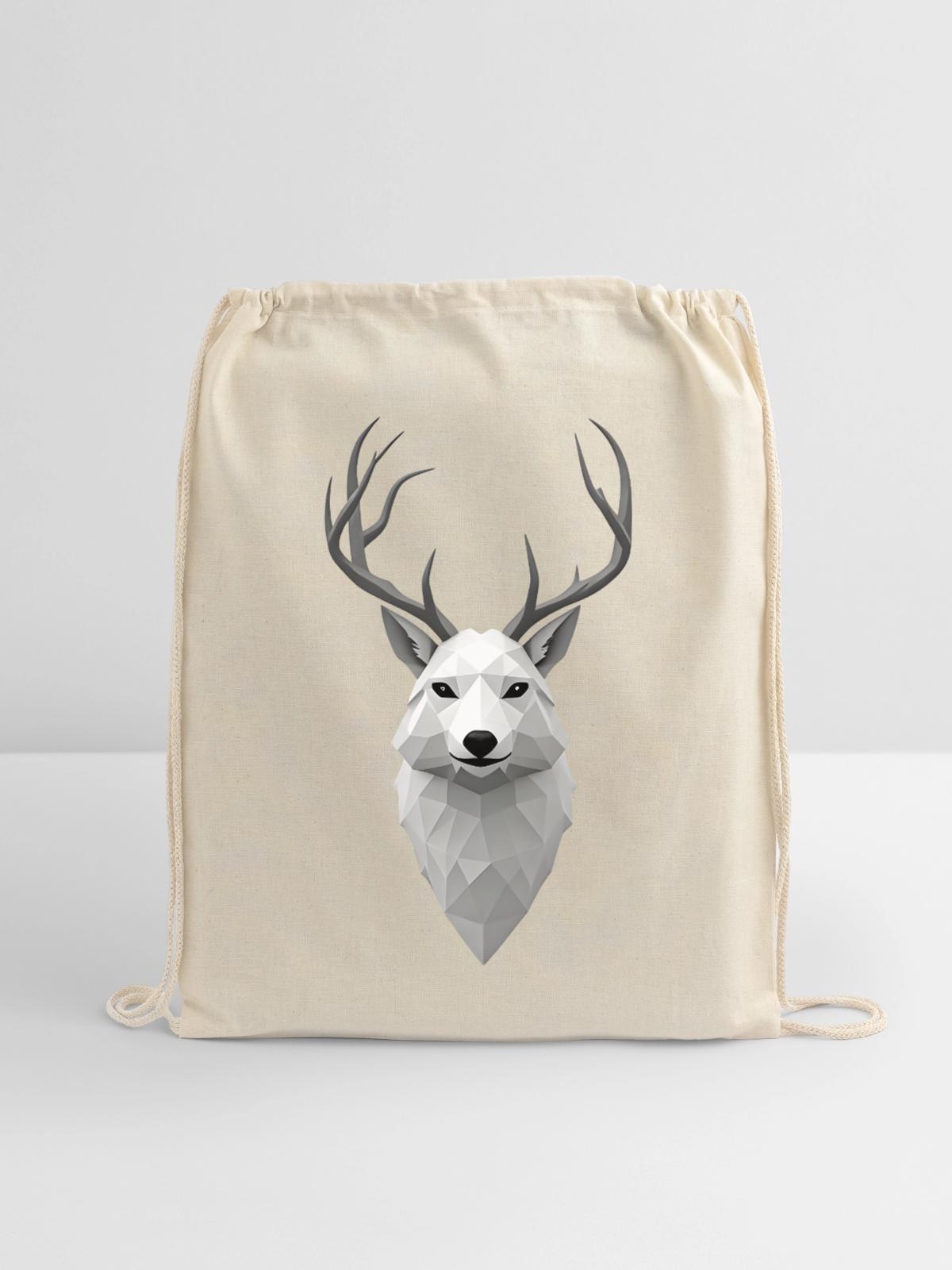 Geometric Winter Elk Illustration - Cotton Drawstring Bag - natural - Front