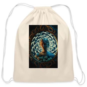 The a girl looking at mirror psychedely - Cotton Drawstring Bag - natural - Front
