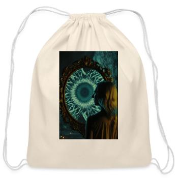 A woman standing in front of a large mirror - Cotton Drawstring Bag - natural - Front