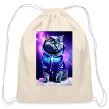 A beautiful cat in a blue dress - Cotton Drawstring Bag - natural - Front