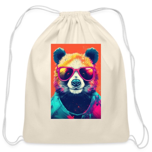 Panda in Pink Sunglasses - Cotton Drawstring Bag