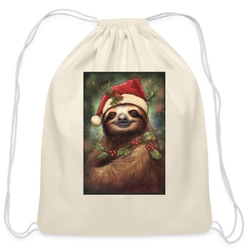 Christmas Sloth - Cotton Drawstring Bag