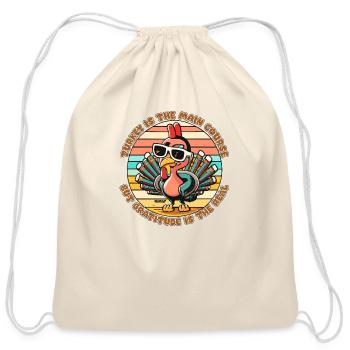 Gratitude: The Real Turkey Day MVP (Brown Text) - Cotton Drawstring Bag - natural - Front