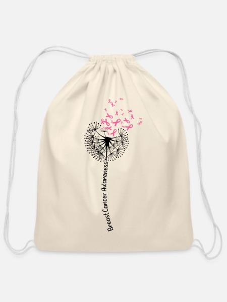 Breast Cancer Awareness Dandelion - Cotton Drawstring Bag - natural