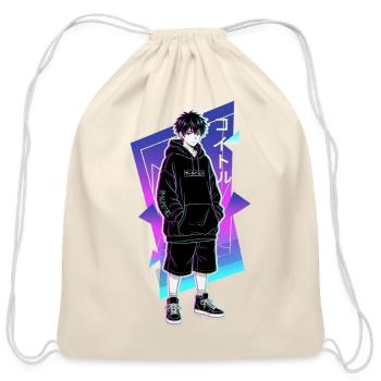 Neon Hoodie Hero: Anime Night - Cotton Drawstring Bag - natural - Front