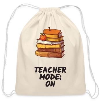 Teacher Mode On Book Stack - Cotton Drawstring Bag - natural - Front