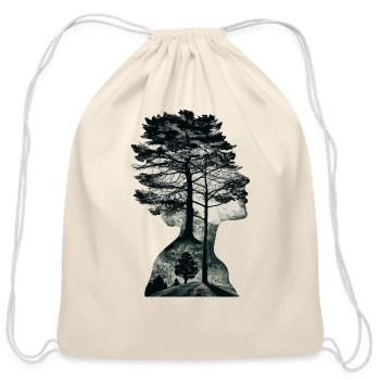 shaded silhouette of a woman with a pine tree - Cotton Drawstring Bag - natural - Front