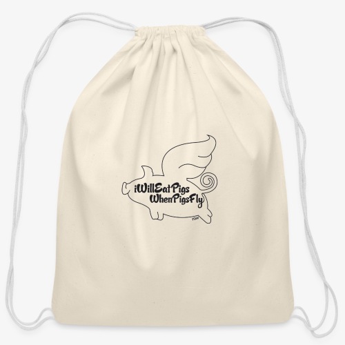 WhenPigsFly - Black - Cotton Drawstring Bag