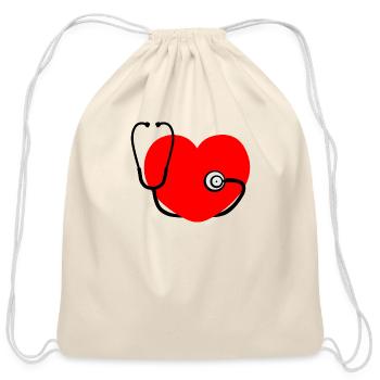 Stethoscope with red heart - Cotton Drawstring Bag - natural - Front