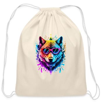 Wolf Neon Splash - Cotton Drawstring Bag - natural - Front