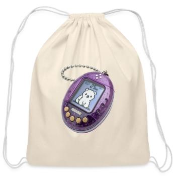 Pixel Cat Digital Pet Device - Cotton Drawstring Bag - natural - Front