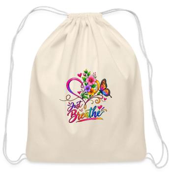 Just Breathe Floral Heart - Cotton Drawstring Bag - natural - Front