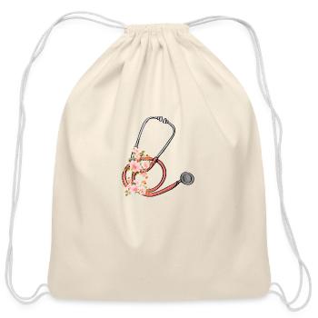 Stethoscope Floral Sticker - Cotton Drawstring Bag - natural - Front