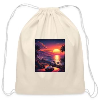 Sunset Drive Neon Coast - Cotton Drawstring Bag - natural - Front