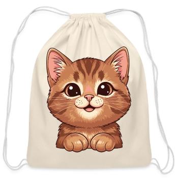 Cute Orange Kitten Cartoon - Cotton Drawstring Bag - natural - Front