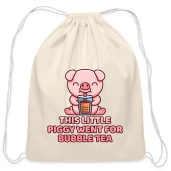 Bubble Tea Piggy - Cotton Drawstring Bag - natural - Front