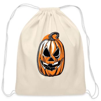 jack o lantern logo - Cotton Drawstring Bag - natural - Front