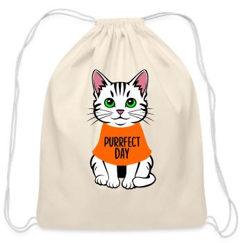 Purrfect Day Orange White Tabby Cat Green Eyes - Cotton Drawstring Bag - natural - Front