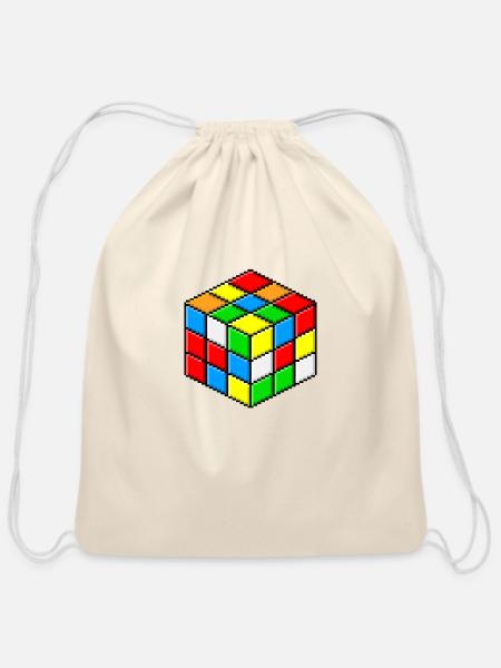 rubiks cube - Cotton Drawstring Bag - natural