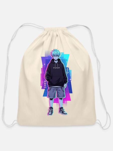 Neon Holo Hoodie Hero - Cotton Drawstring Bag - natural