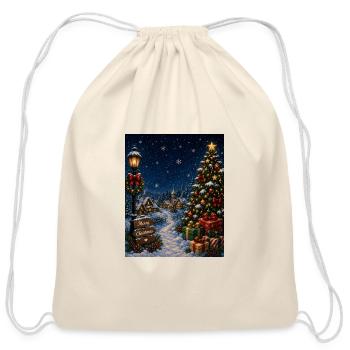 Snowlit Christmas Village - Cotton Drawstring Bag - natural - Front