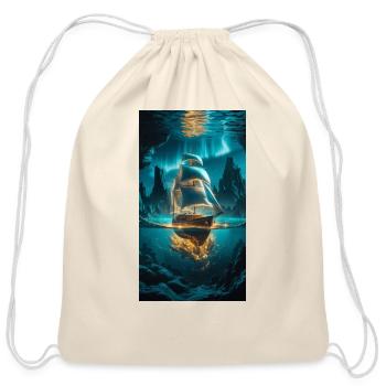 Golden Depths and Sailing Dreams - Cotton Drawstring Bag - natural - Front