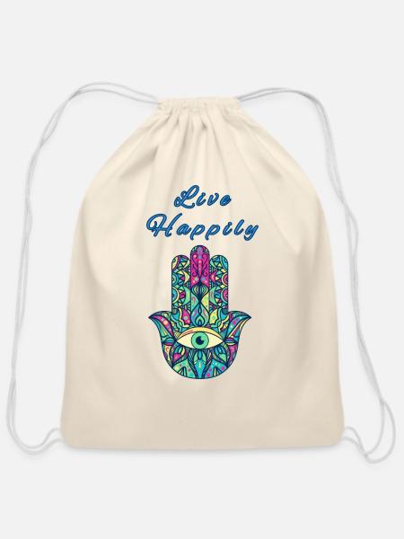 Life Happily Hamsa - Cotton Drawstring Bag - natural