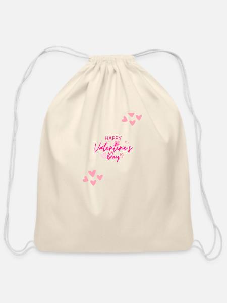 happy valentines day - Cotton Drawstring Bag - natural