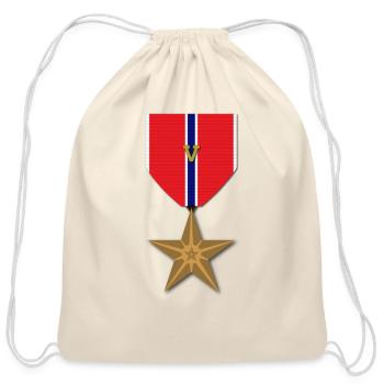 Bronze Star with Valor Device - Cotton Drawstring Bag - natural - Front