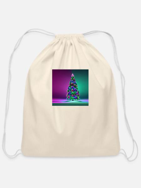 Merry Christmas Tree - Cotton Drawstring Bag - natural