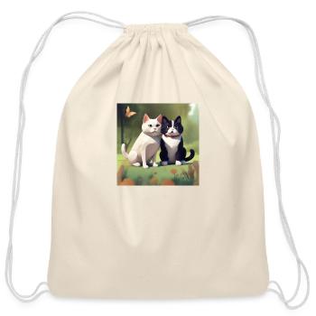 Black 🖤 and white 🤍 cat - Cotton Drawstring Bag - natural - Front
