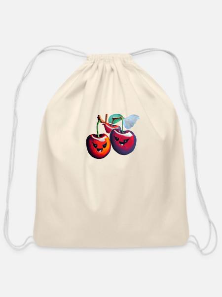 Cherry cherry - Cotton Drawstring Bag - natural