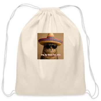cat funny - Cotton Drawstring Bag - natural - Front