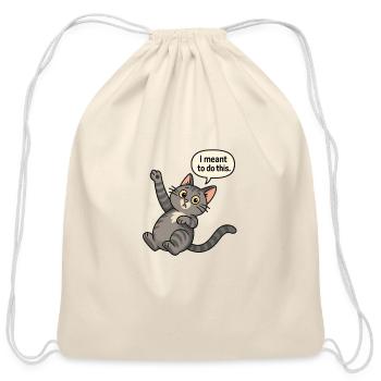 Whimsical Cat with Speech Bubble Design - Cotton Drawstring Bag - natural - Front