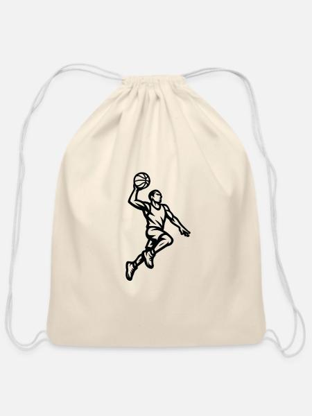Dunking Silhouette Hoop Moment - Cotton Drawstring Bag - natural