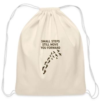 Small Steps Forward Quote with Footprints - Cotton Drawstring Bag - natural - Front