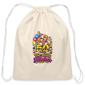 Paw-Sitively Fabulous 50th - Cotton Drawstring Bag - natural - Front