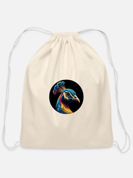 Peacock head colorful - Cotton Drawstring Bag - natural