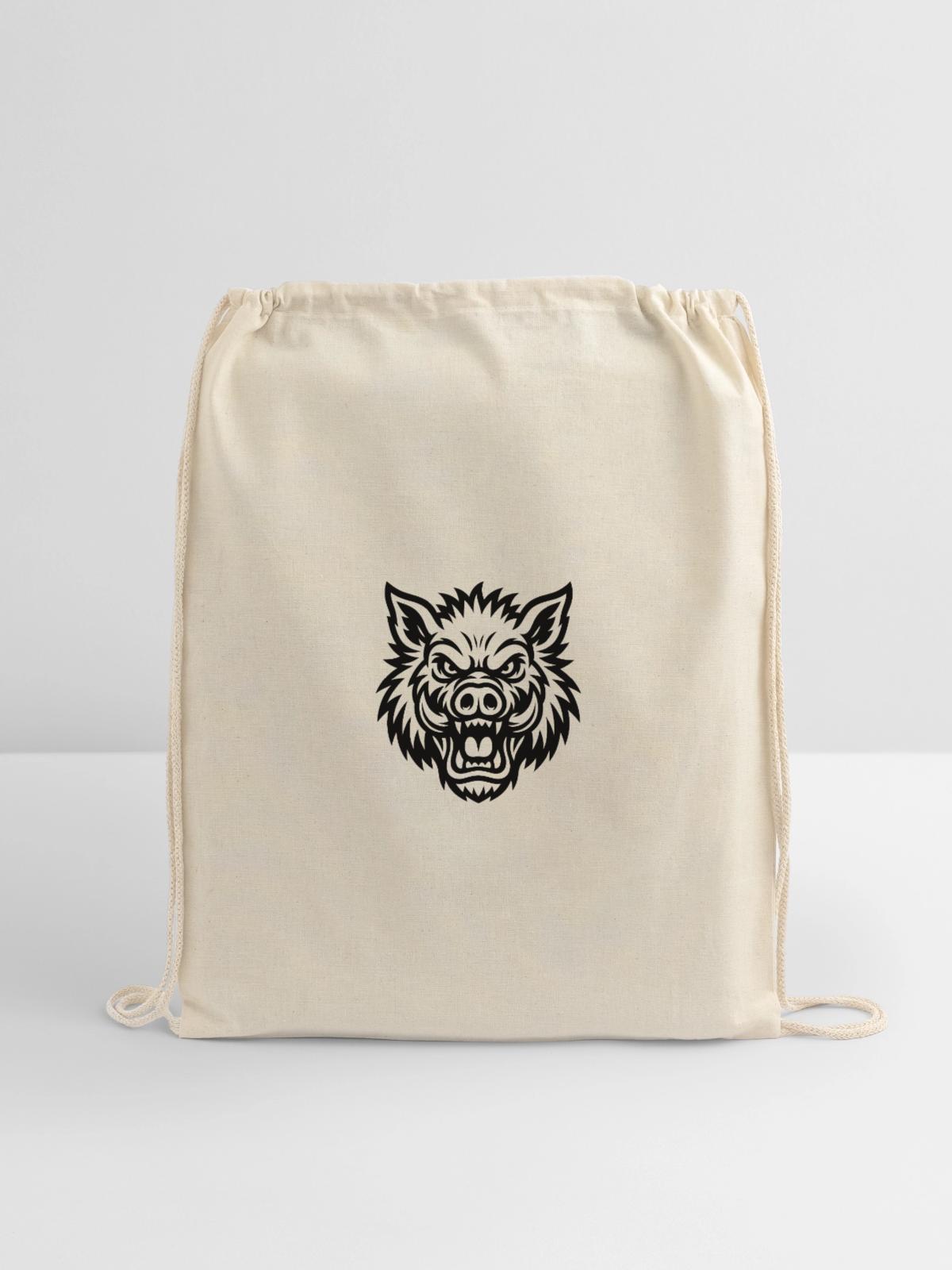 Raging Boar Line Art - Cotton Drawstring Bag - natural - Front