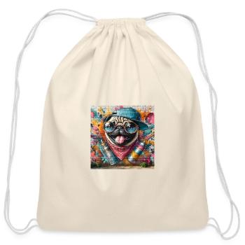 Pug Graffiti Pop Bandana - Cotton Drawstring Bag - natural - Front